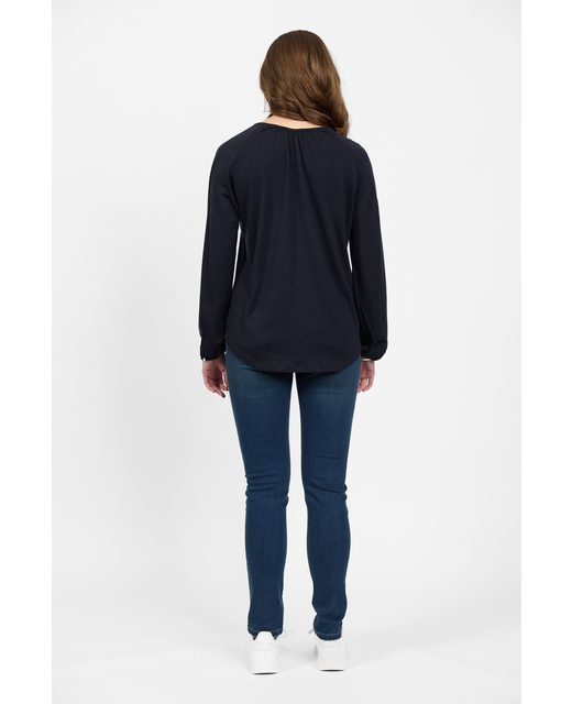 Vassalli Round Neck Merino Top Midnight Back View