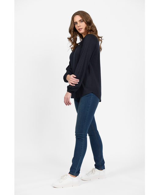 Vassalli Round Neck Merino Top Midnight - Side View