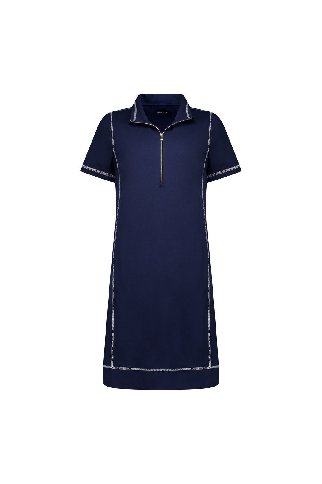 Vassalli Short Sleeve Contrast Stitch Dress Ink - Just Dress Front 