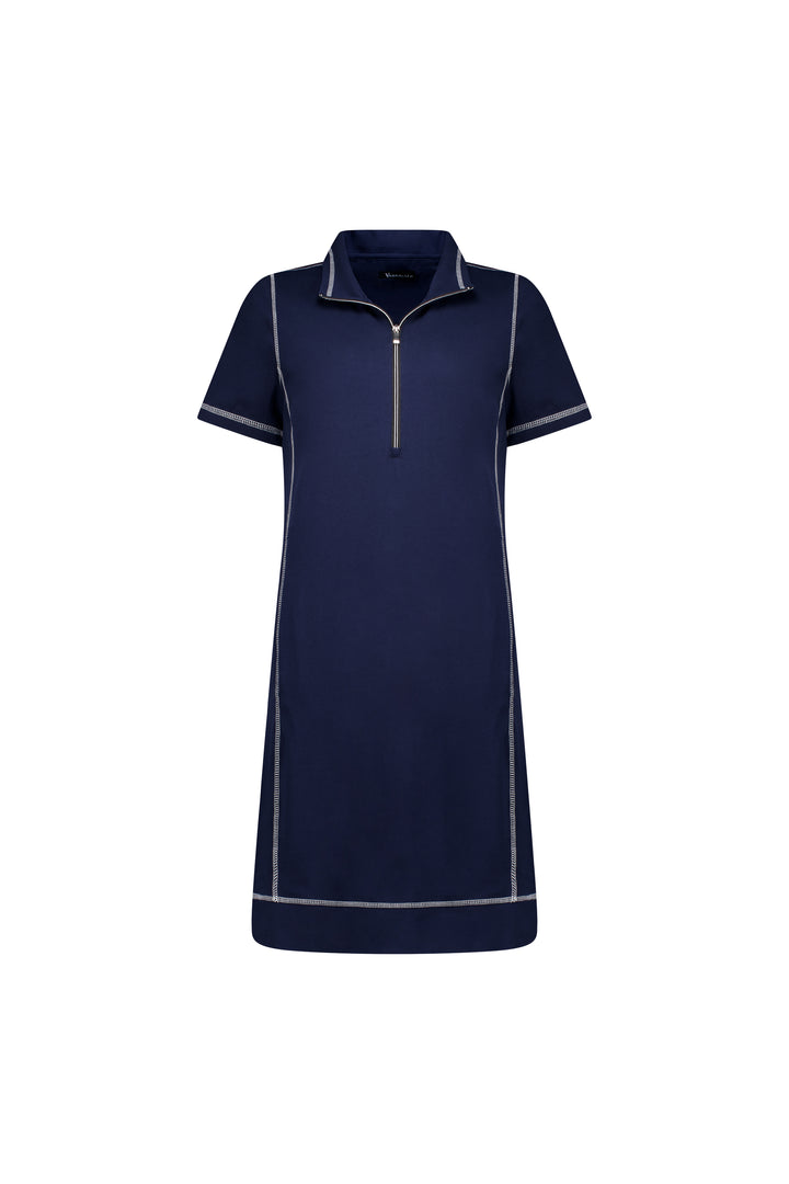Vassalli Short Sleeve Contrast Stitch Dress Ink - Just Dress Front 