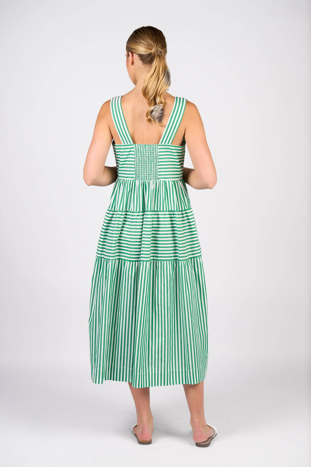 Vassalli Sleeveless Tiered Dress Clover Stripe Back View