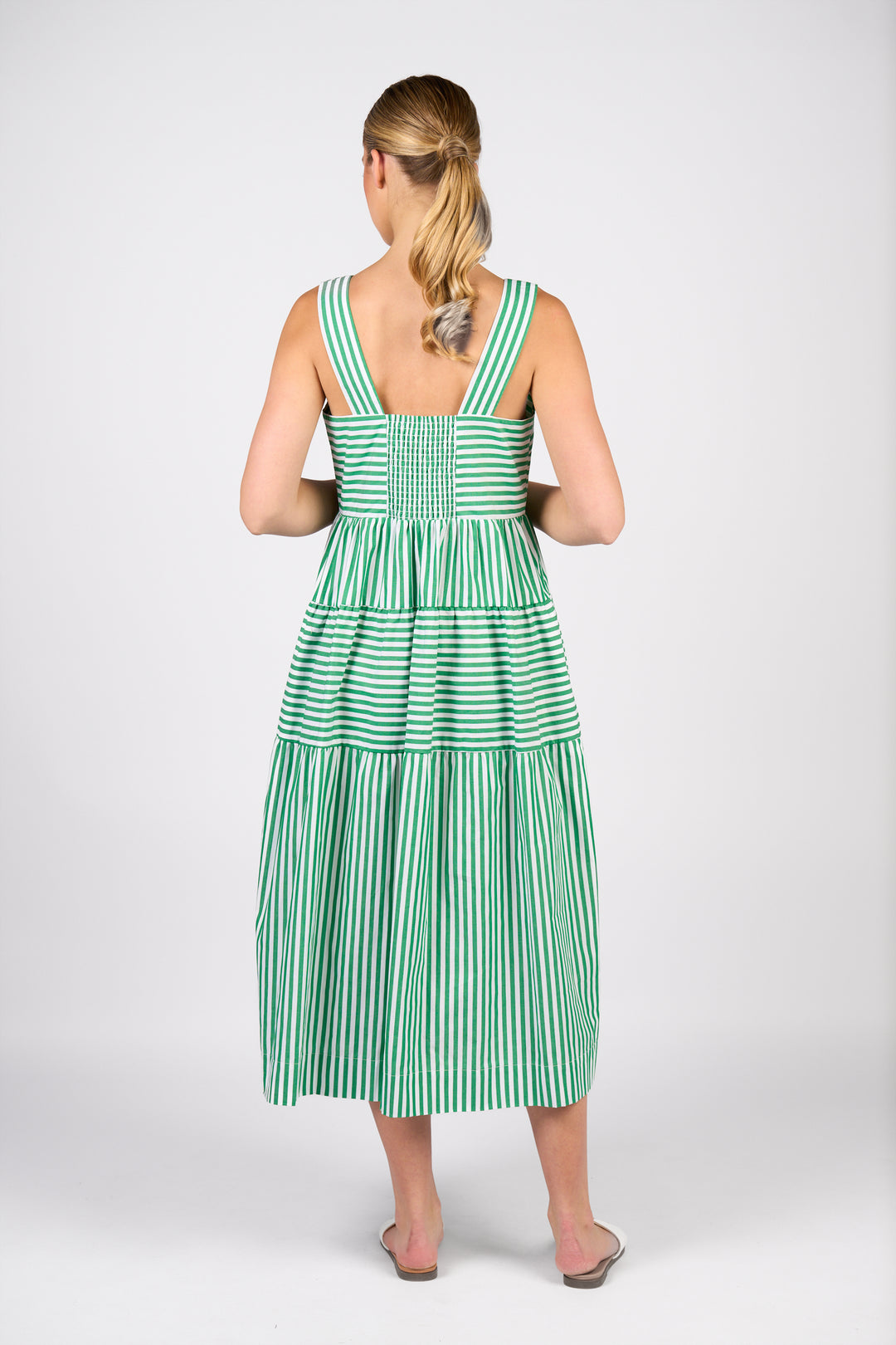 Vassalli Sleeveless Tiered Dress Clover Stripe Back View