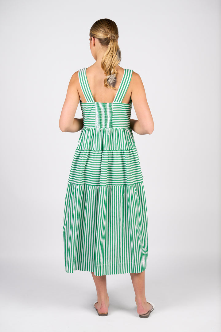 Vassalli Sleeveless Tiered Dress Clover Stripe Back View