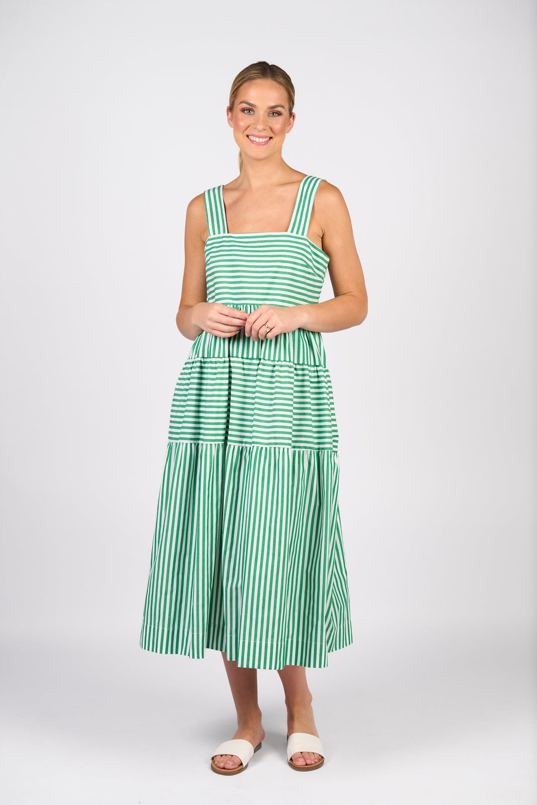 Vassalli Sleeveless Tiered Dress Clover Stripe Front View