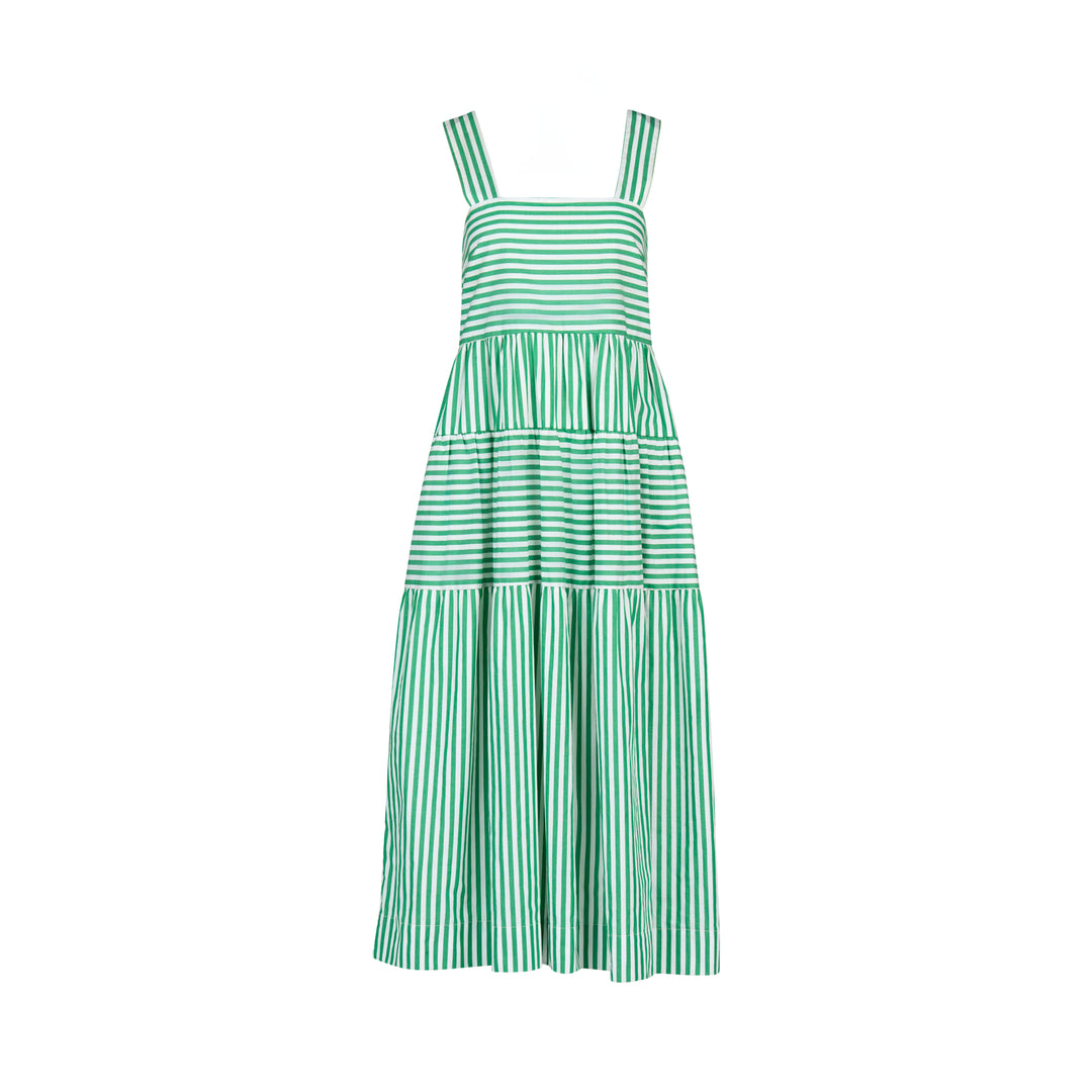 Vassalli Sleeveless Tiered Dress Clover Stripe Front View - Just Dress