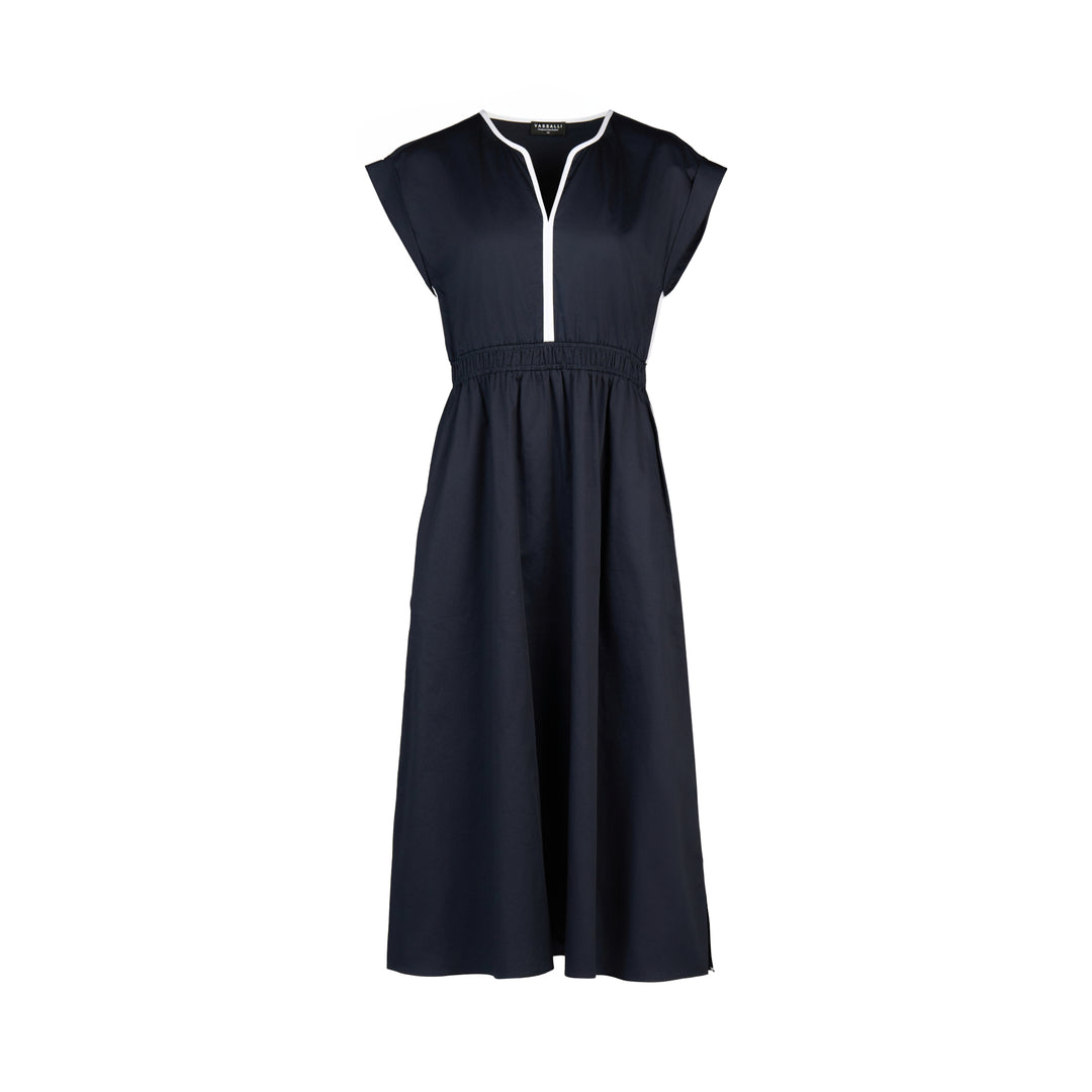 Vassalli V Neck Shirred Waist Dress Ink - Just Dress