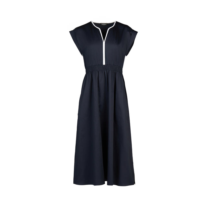 Vassalli V Neck Shirred Waist Dress Ink - Just Dress