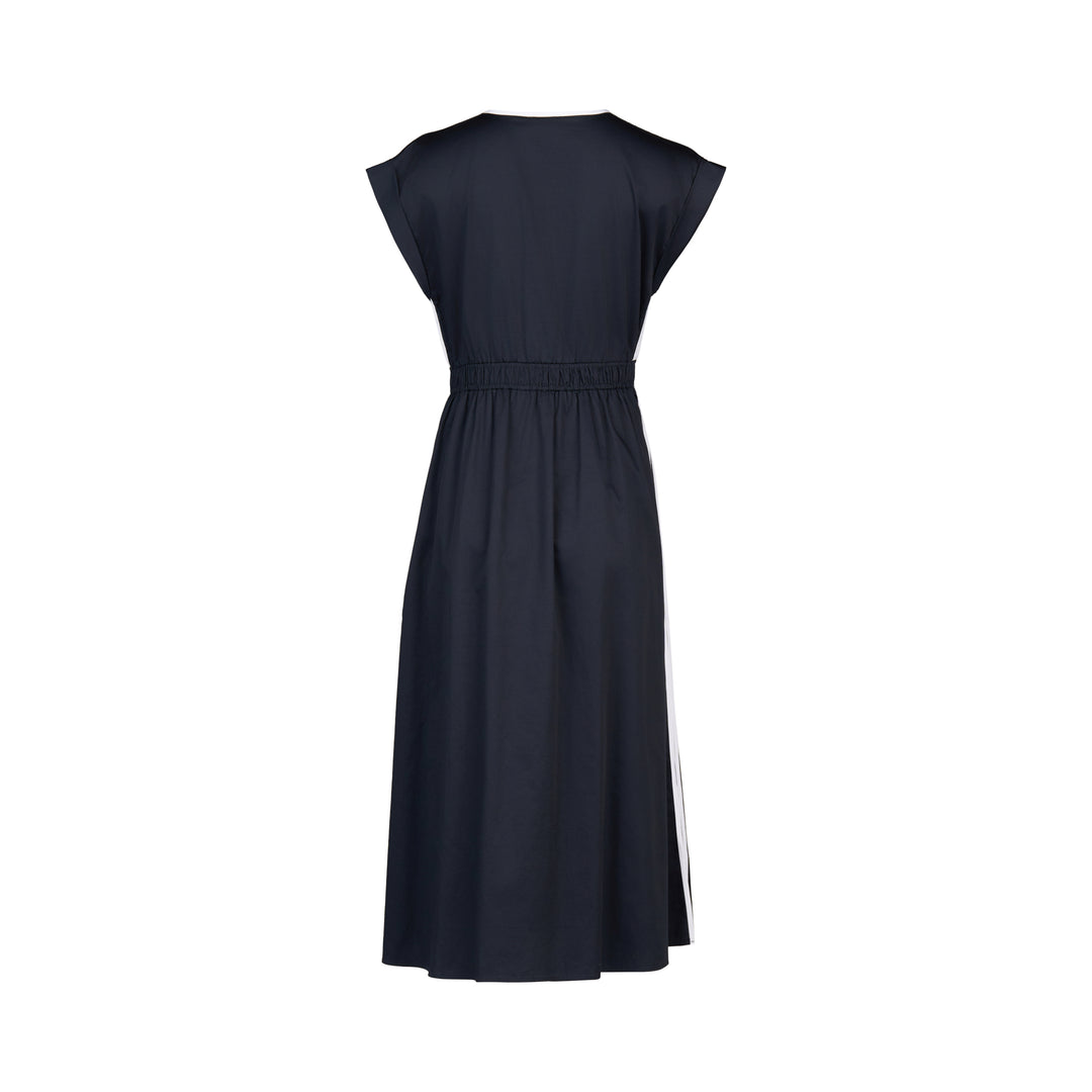 Vassalli V Neck Shirred Waist Dress Ink - Just Dress Back