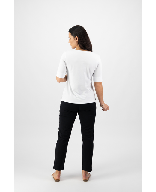 Vassalli V Neck Top - White - Back View