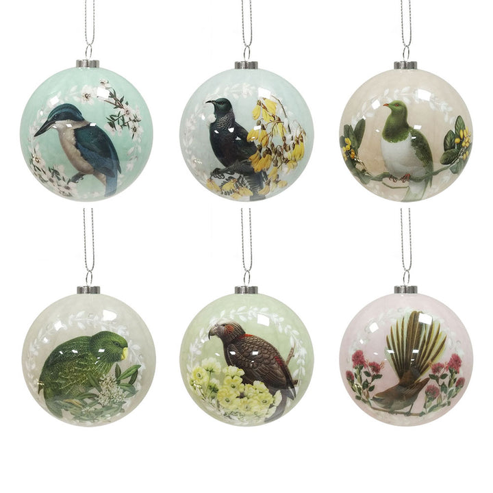 Set of 6 Xmas Baubles - Native Bird