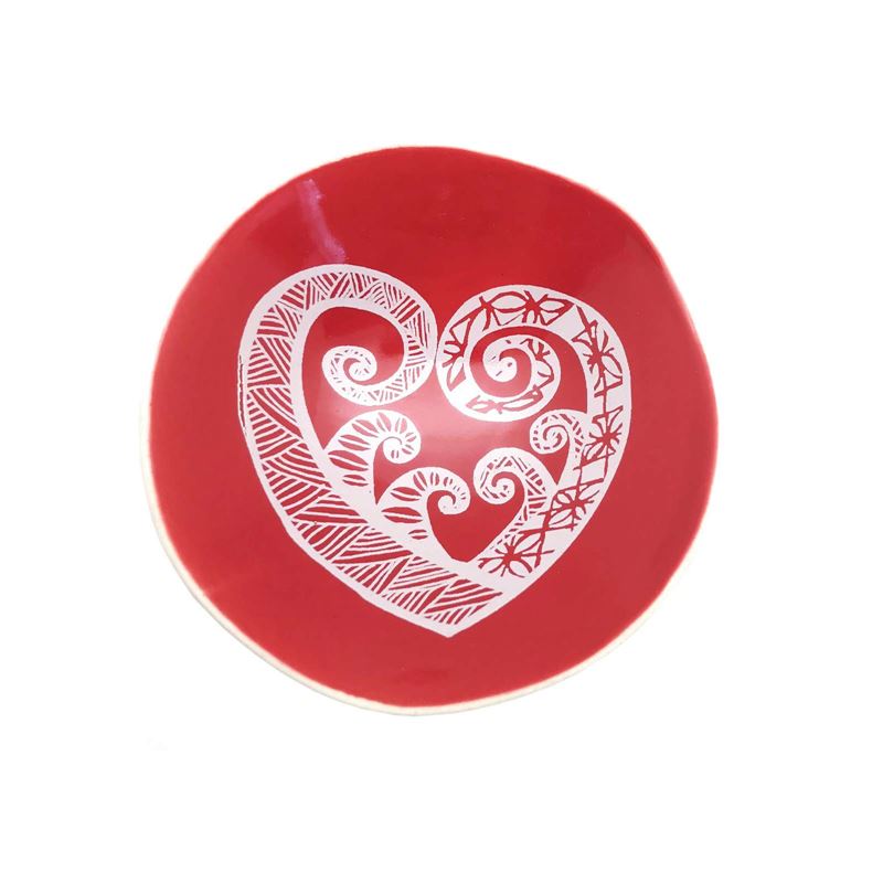 Bowl 7cm White Aroha Fern On Red