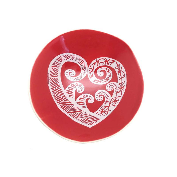 Bowl 7cm White Aroha Fern On Red