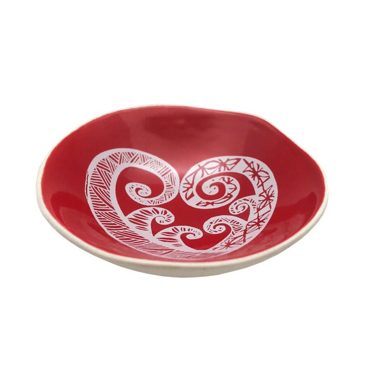 Bowl 7cm White Aroha Fern On Red