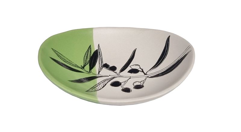 Bowl 10cm Olive Dipped Green on White