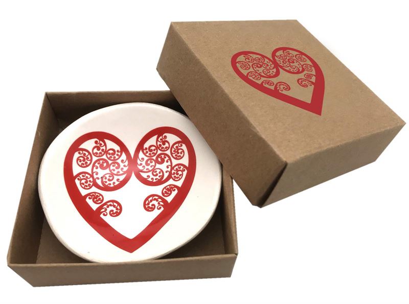 Bowl 7cm Red Aroha Fern on White