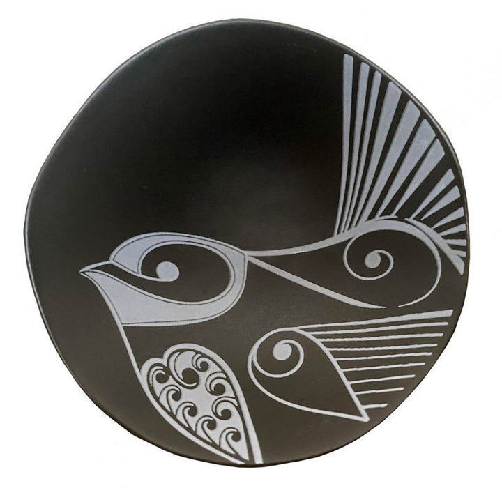 Bowl 7cm Piwakawaka White on Black