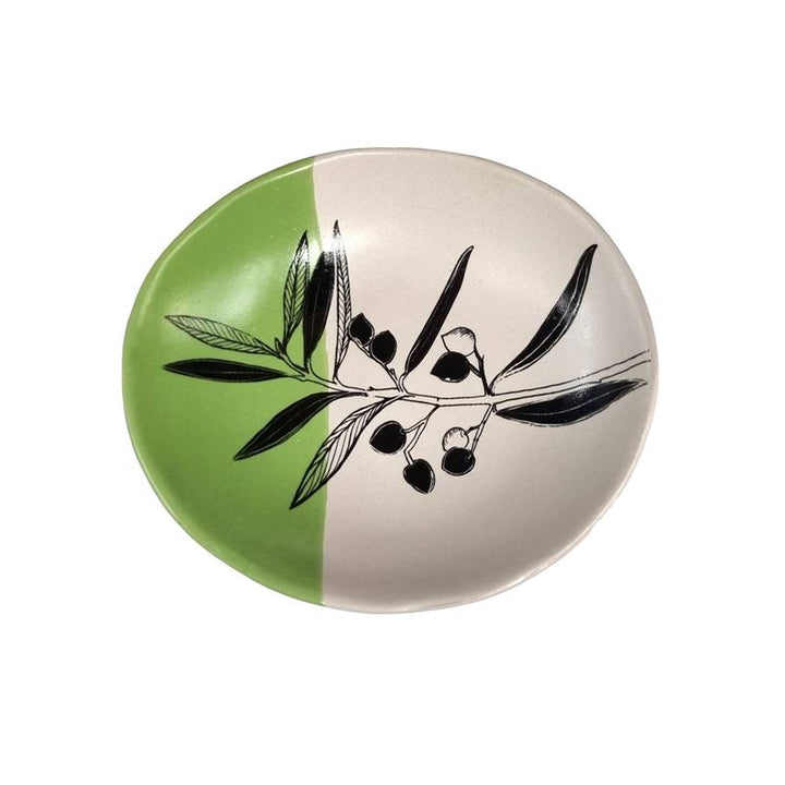 Bowl 10cm Olive Dipped Green on White