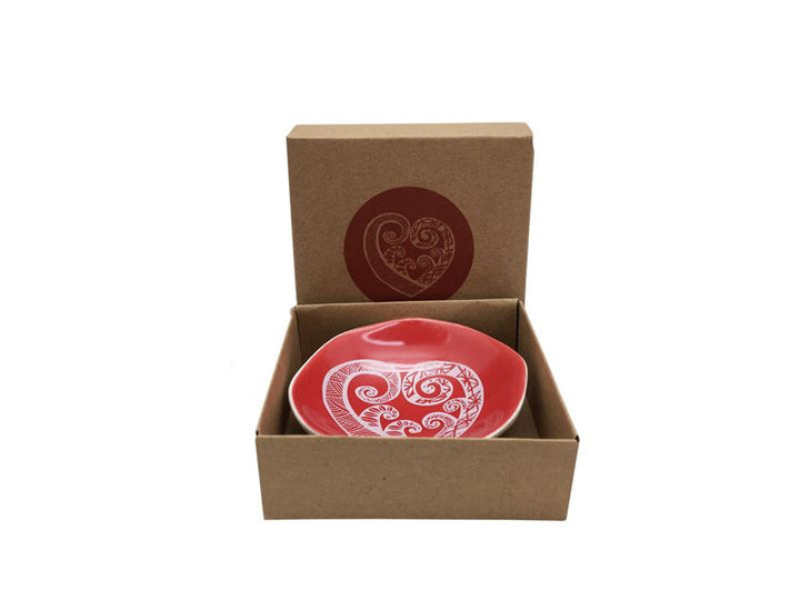 Bowl 7cm White Aroha Fern On Red