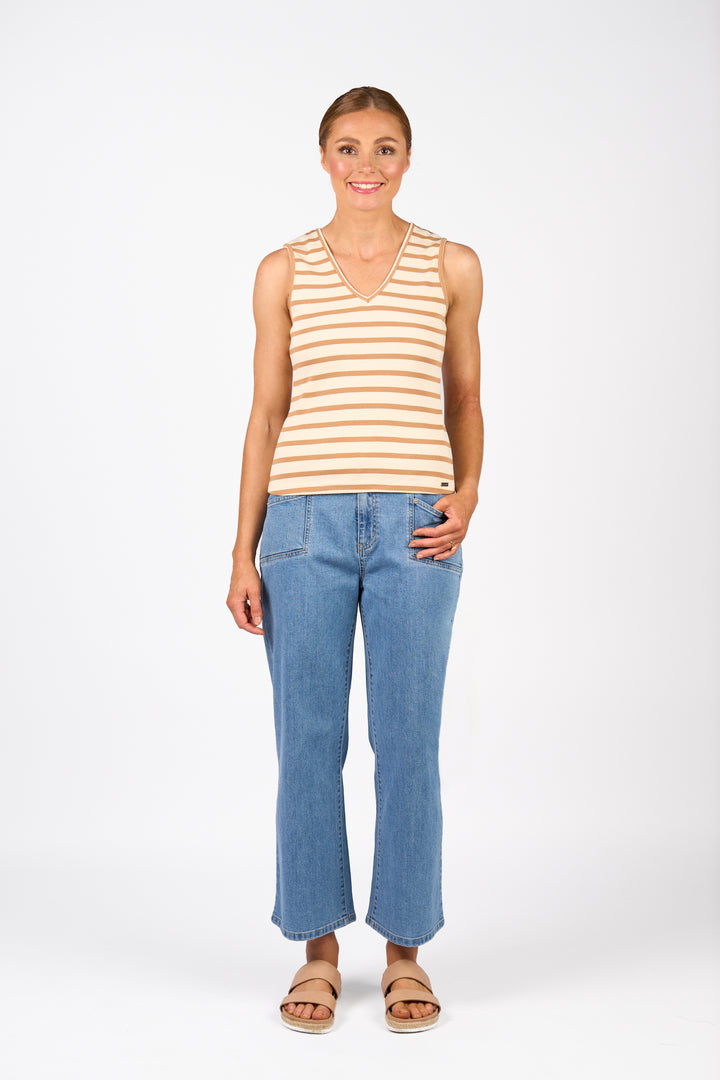Vista Tank - Ecru/Caramel Stripe