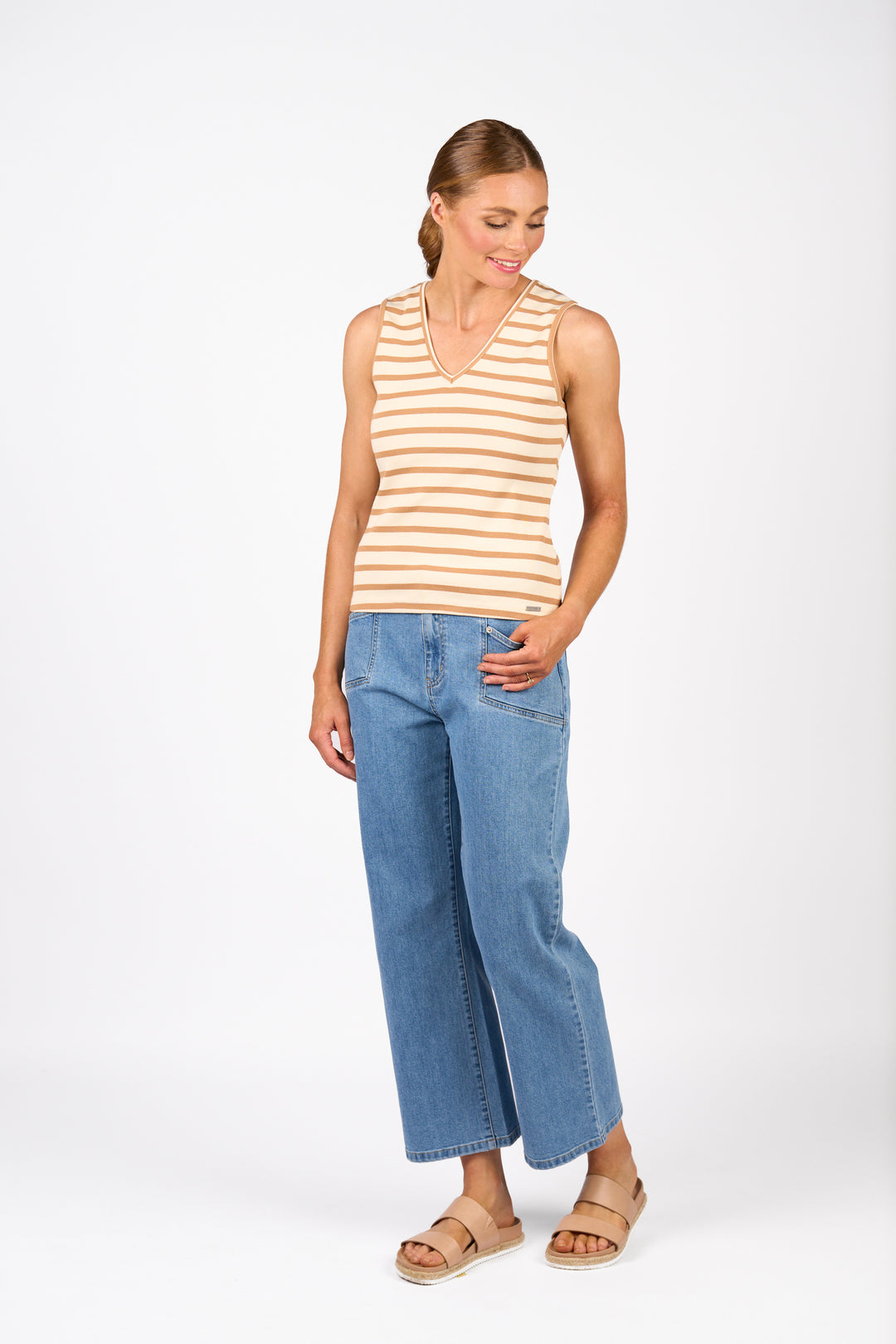 Vista Tank - Ecru/Caramel Stripe