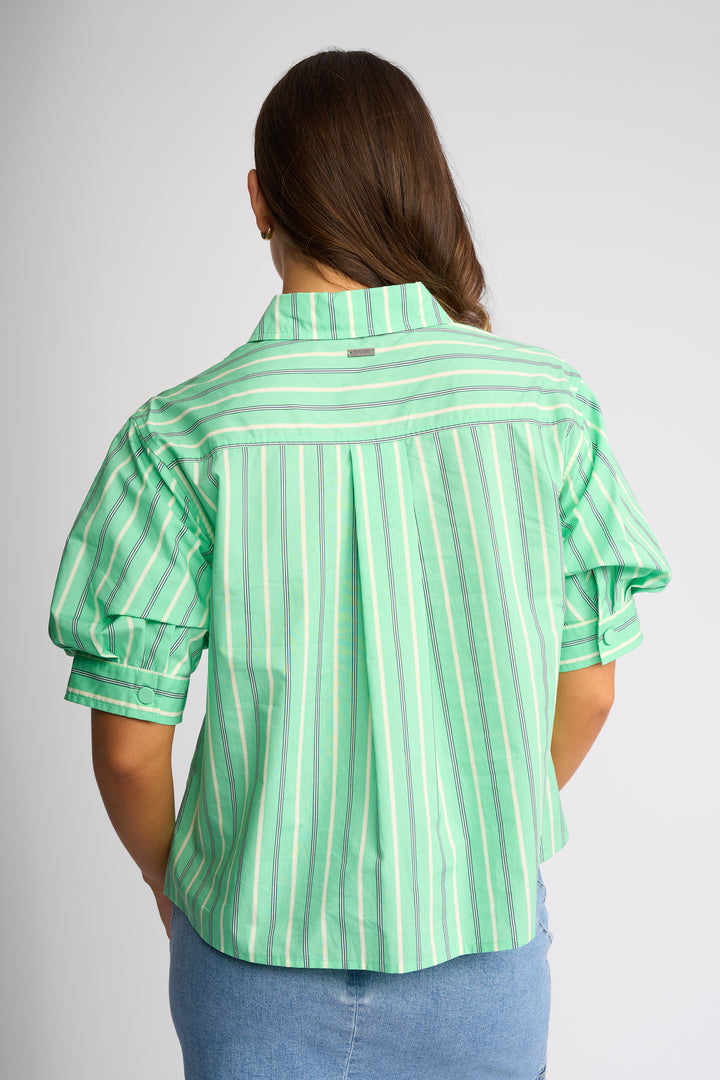 Titan Puff Sleeve Shirt - Mint Stripe