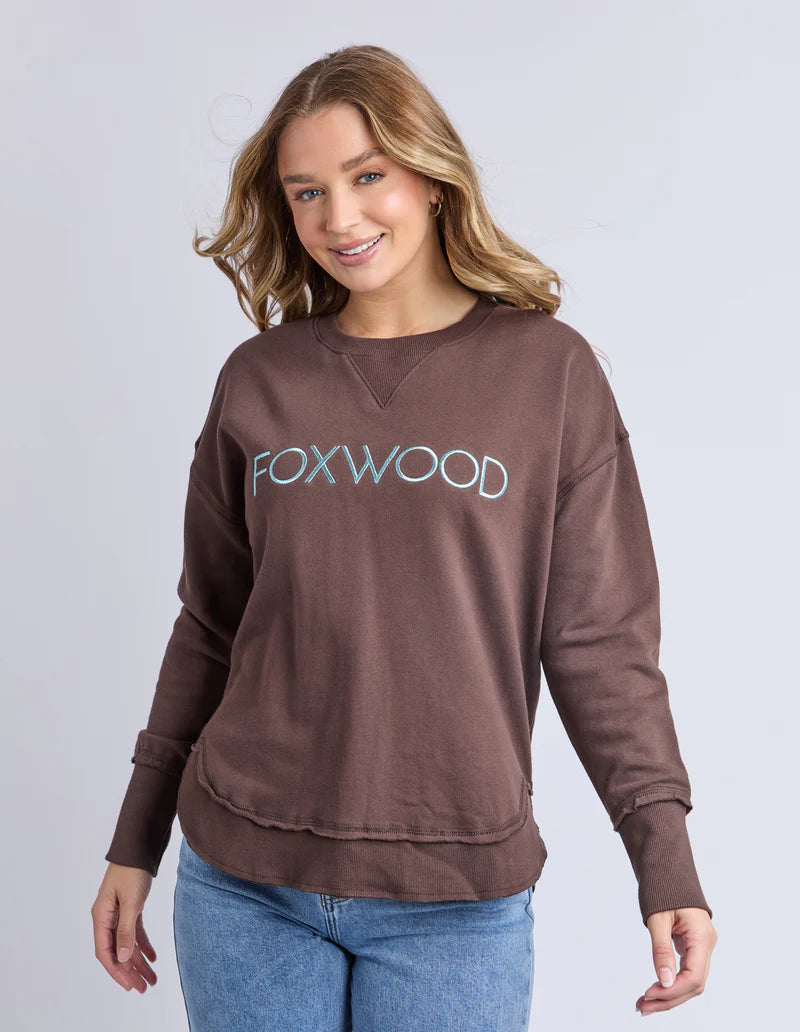 Foxwood | Simplified Metallic Crew - Coffee/Light Blue