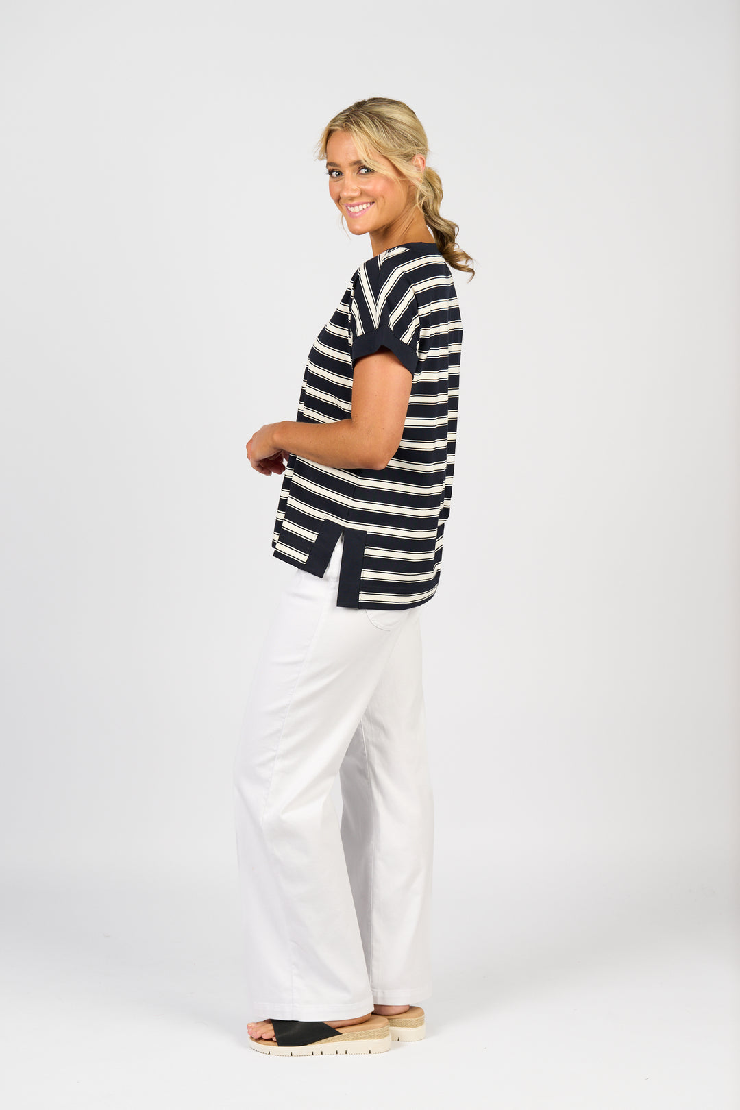 Vassalli Drop Sleeve Top Ink Stripe - Side View