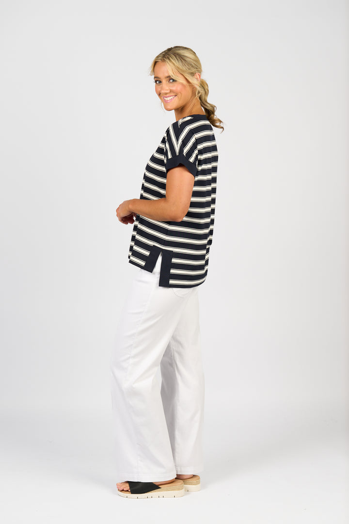 Vassalli Drop Sleeve Top Ink Stripe - Side View