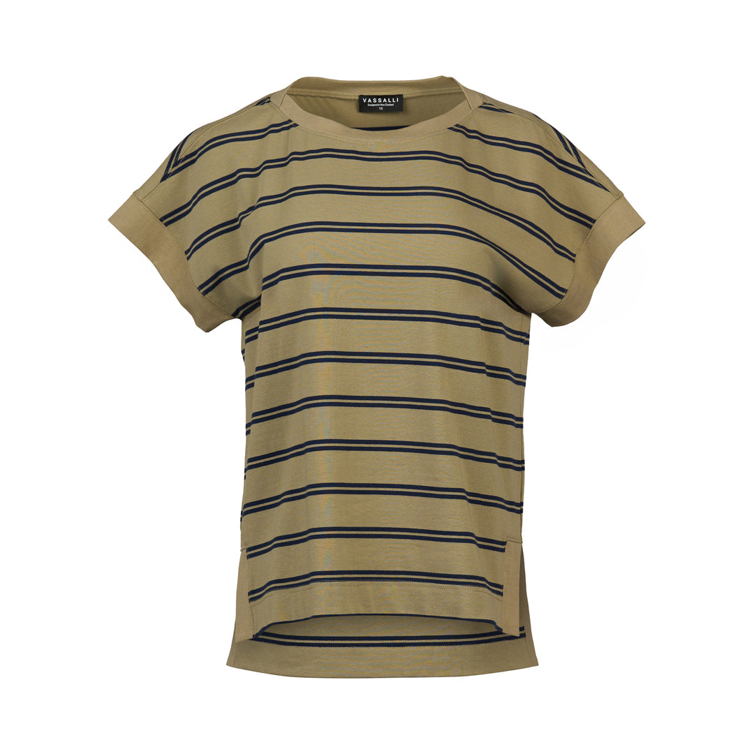 Vassalli | Drop Sleeve Top - Sage Stripe
