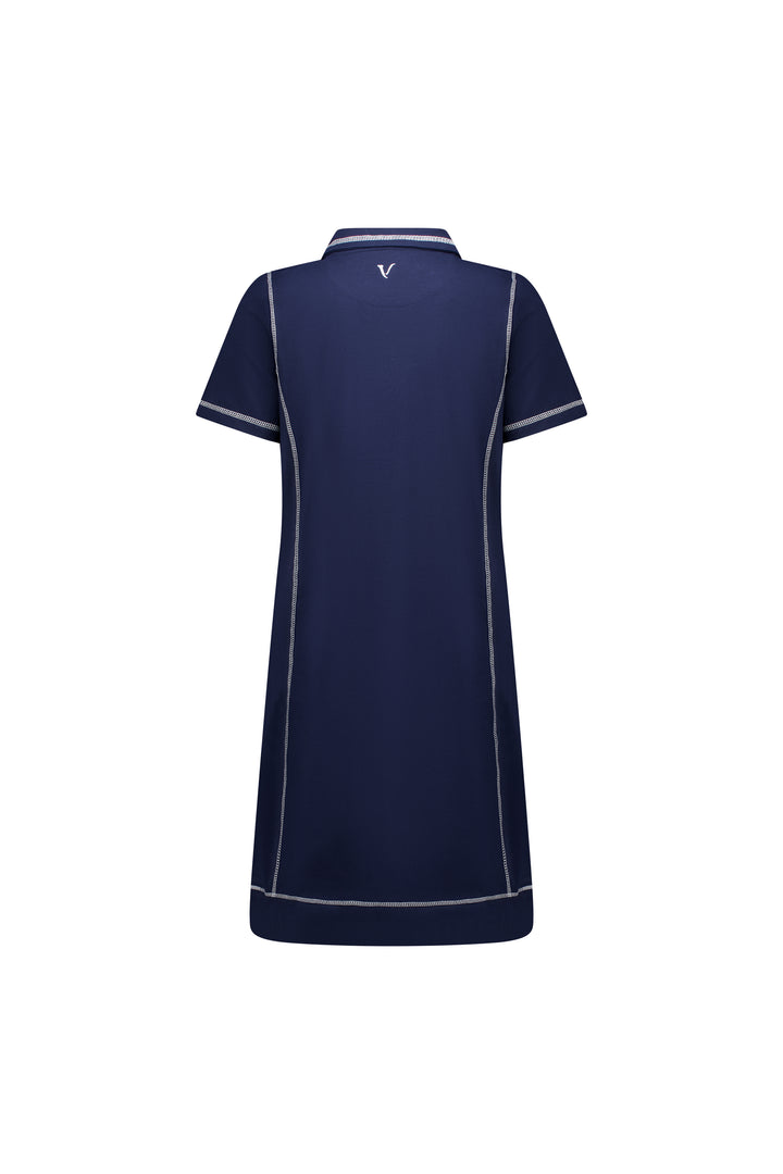 Vassalli | Short Sleeve Contrast Stitch Dress - Ink