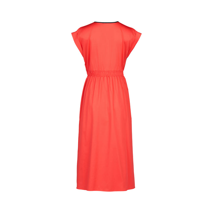 Vassalli | V Neck Shirred Waist Dress - Aperol/Ink