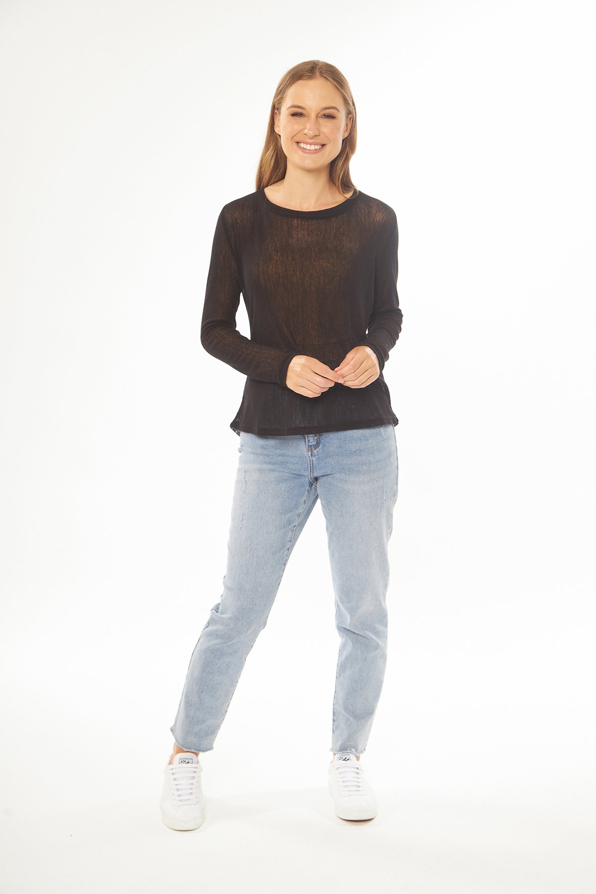 Long Sleeve Mesh Top Black