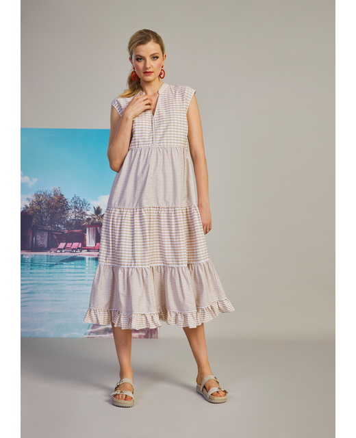 Madly Sweetly Gingham Style Midi Dress - Ecru