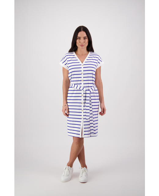 Vassalli Drop Shoulder Dress - Cobalt Stripe