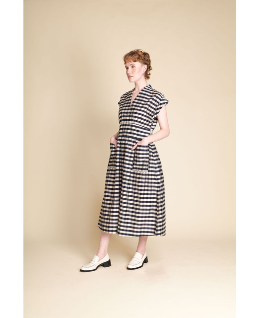 Sren Knot Tonal Dress - Navy/Ecru Stripe