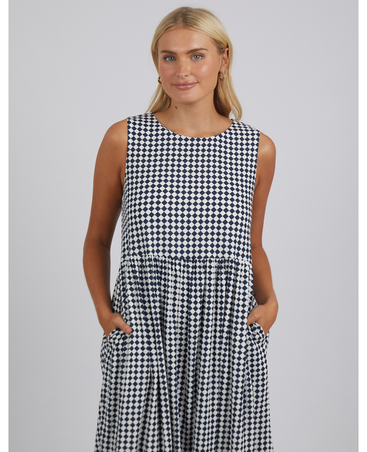 Elm Zest Dress - Navy Checkerboard - Women's Clothing - Elm SS23