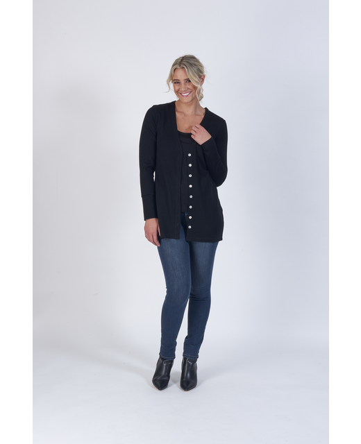 Vassalli Longline Cardigan Merino - Black