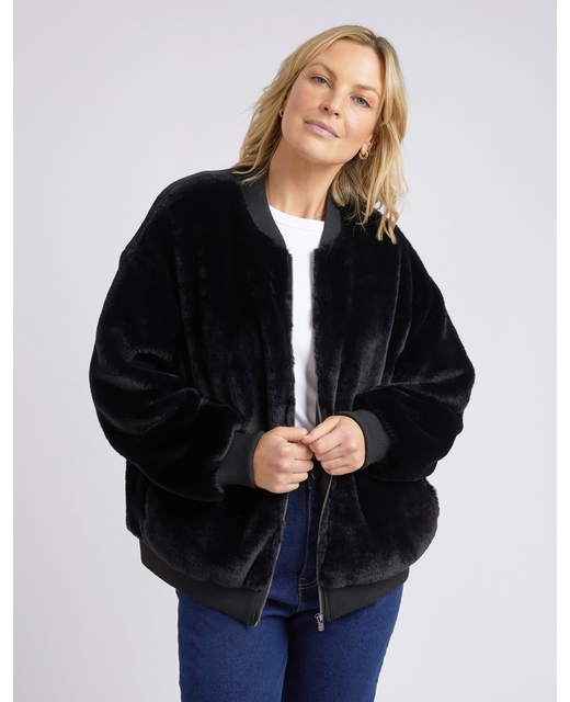 Elm Blaze Fur Bomber - Black