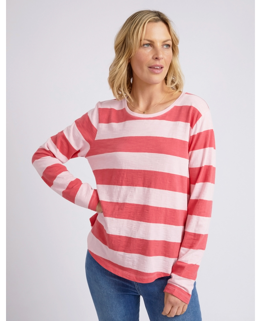 Elm Spritz L/S Tee - Coral Spritz Stripe