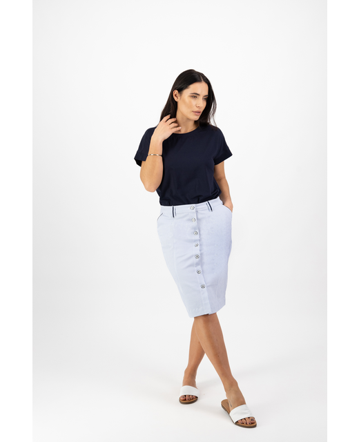 Vassalli Knee Length Skirt - Blue Stripe