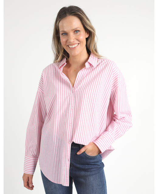 Elm Delia Stripe Shirt - Strawberry Pink / White Stripes