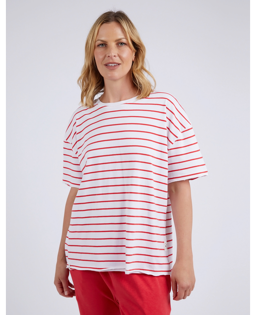 Elm Winona Stripe SS Tee - Bittersweet Red and White Stripe