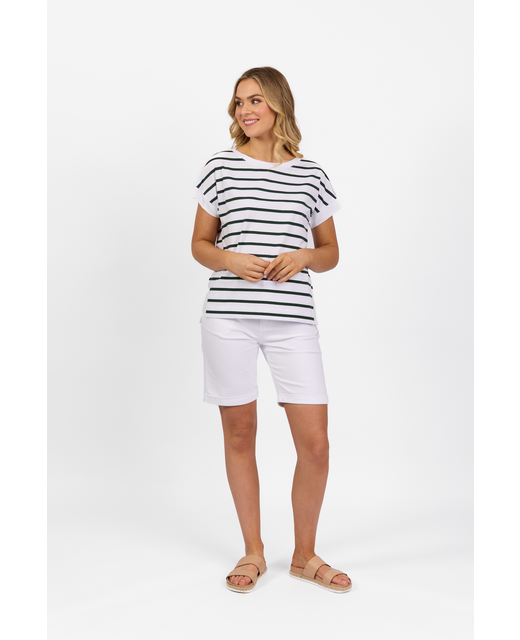 Vassalli Drop Sleeve Top - White Forest Stripe