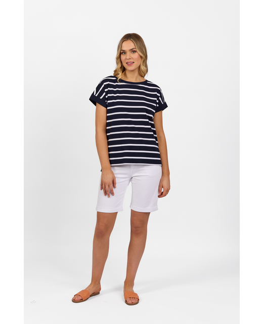 Vassalli Drop Sleeve Top - Ink White Stripe