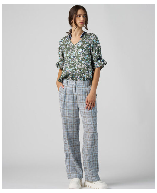 Madly Sweetly Checked In Pant - Blue Linen Check