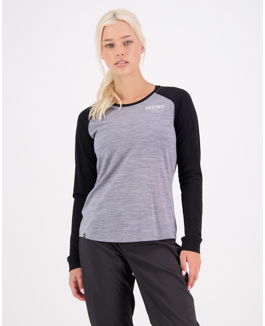 Mons Royale Icon Raglan - Grey Heather / Black