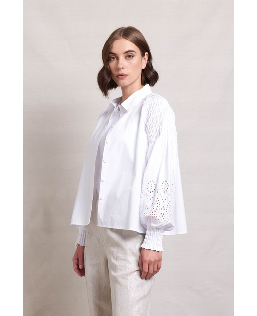 Neris Lace Work Blouse - White