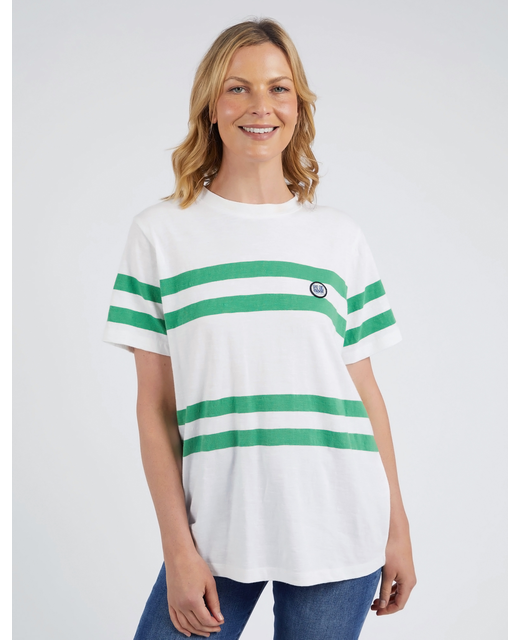 Elm Allegra Tee - White with Green Stripe