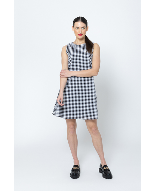 Leila and Luca Sleeveless Shift Dress -  Black/White Gingham