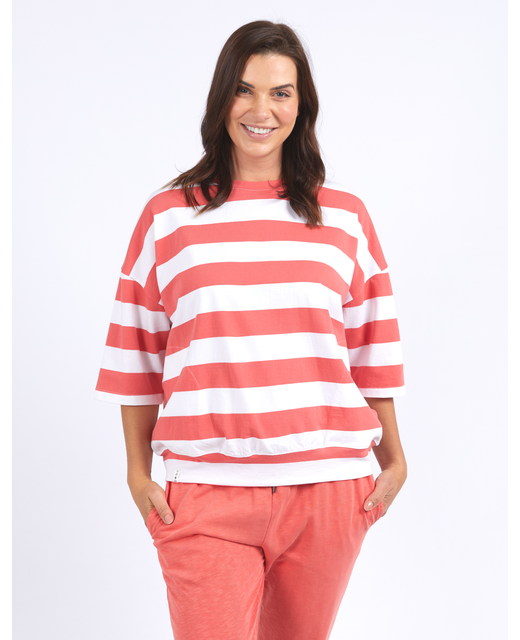 Elm Mazie Block Stripe Sweat - Watermelon Crush and White Stripe